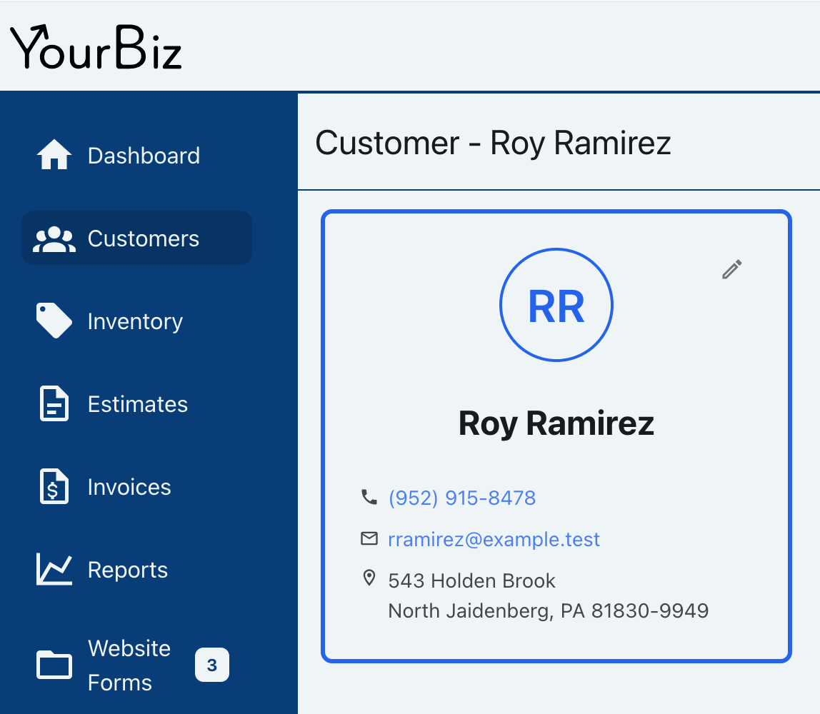 Customer detail page with the Edit icon visible