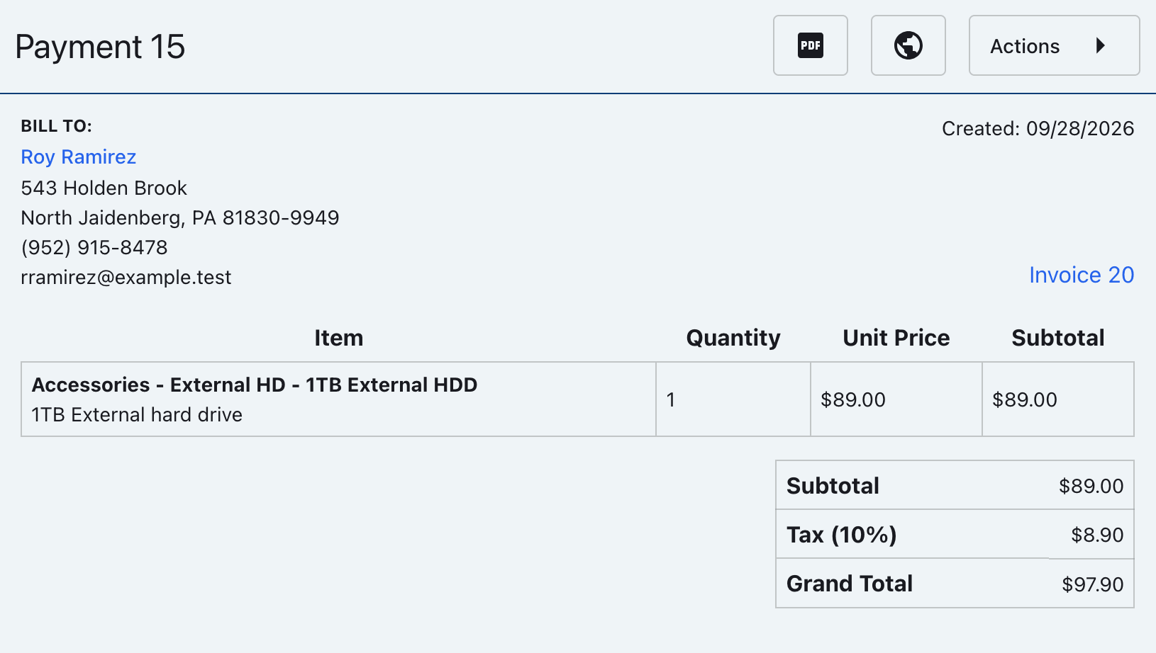Payment details page with an invoice reference