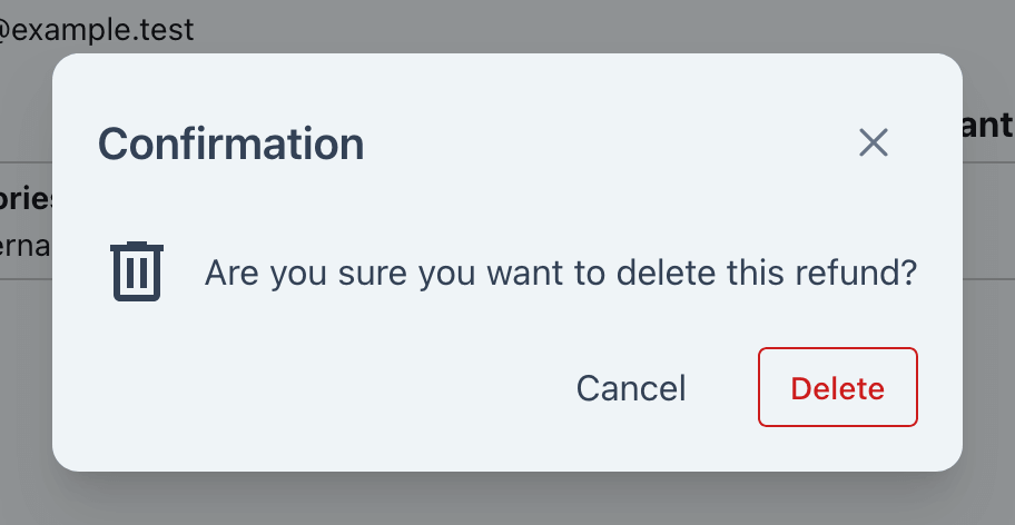 Delete Refund confirmation dialog