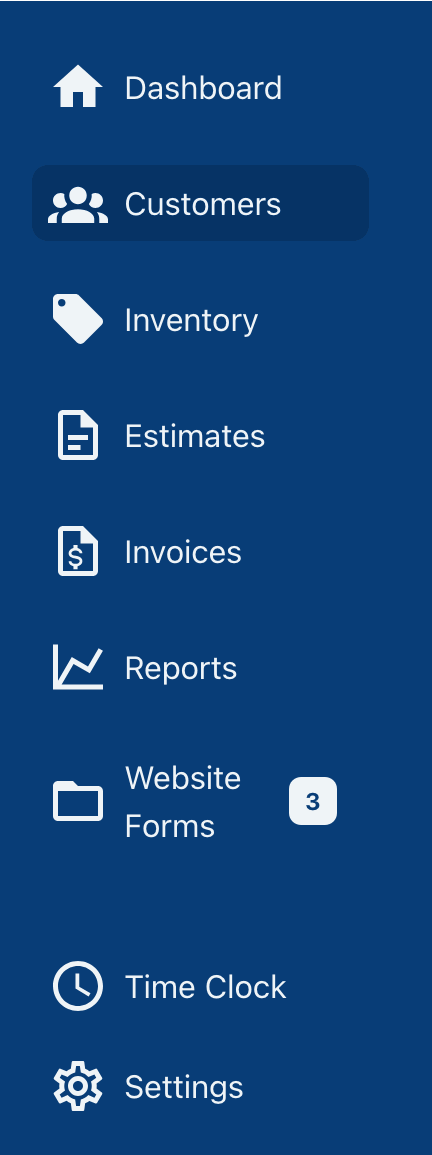 YourBiz main navigation with Customers highlighted